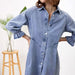 Color-Fried Sand Vintage Wash Denim Loose Lantern Sleeve Shirt Dress Popular-Fancey Boutique