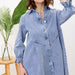 Color-Fried Sand Vintage Wash Denim Loose Lantern Sleeve Shirt Dress Popular-Fancey Boutique