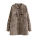 Color-Spring Fashionable Brushed Collared Pocket Decorative Loose Plaid Coat Shacket-Fancey Boutique