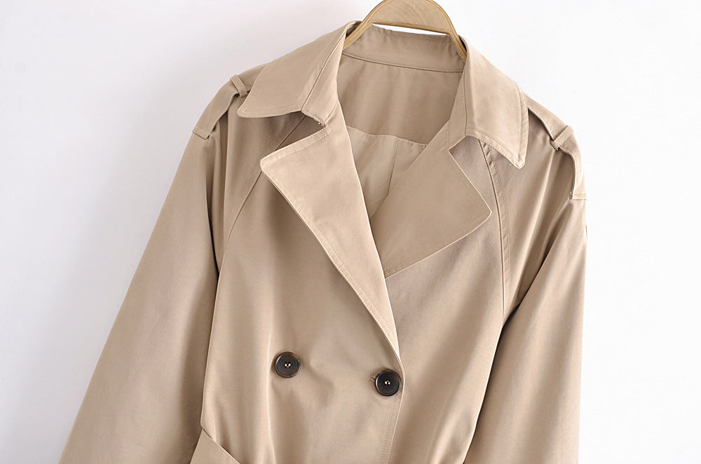 Color-Fall Classic Double-Breasted Large Collared Slimming Extended Trench Coat-Fancey Boutique