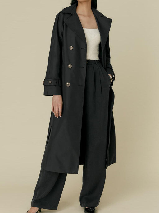 Color-Fall Classic Double-Breasted Large Collared Waist Slimming Extended Trench Coat-Fancey Boutique