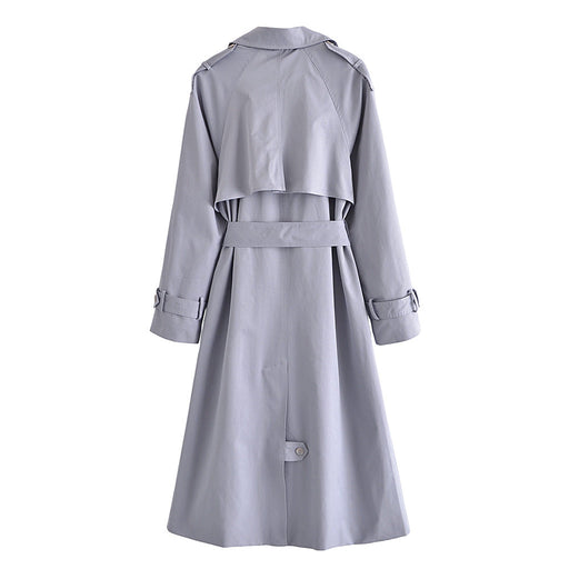 Color-Fall Women Clothing Large Collared Classic Double Breasted Lace-up Waist-Controlled Slimming Mid-Length Trench Coat-Fancey Boutique