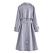 Color-Fall Women Clothing Large Collared Classic Double Breasted Lace-up Waist-Controlled Slimming Mid-Length Trench Coat-Fancey Boutique