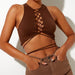 Color-Summer All-Match Slim-Fit Lace up Hollow Out Cutout Vest Tube Top Sexy Top-Fancey Boutique