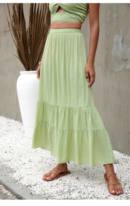 Color-Summer Beach Solid Color Ruffles Skirt-Fancey Boutique