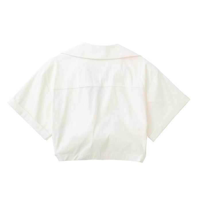 Color-Summer Women Clothing Street Short Sleeve Stretch Linen Blended Short Shirt-Fancey Boutique