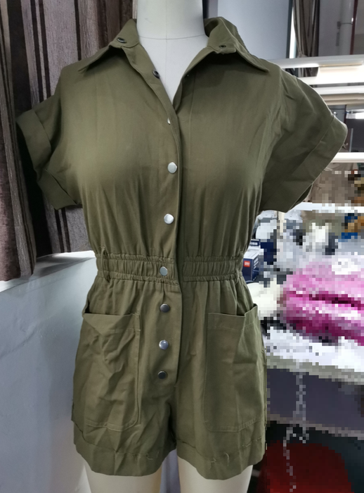 Color-Green-Women Clothing Solid Color Short-Sleeved Casual Loose Romper for Women Romper-Fancey Boutique