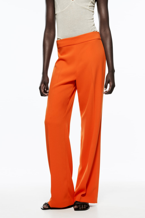 Color-Straight High Waist Orange Baggy Pants Women-Fancey Boutique