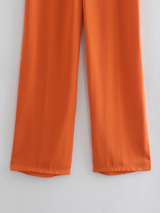 Color-Straight High Waist Orange Baggy Pants Women-Fancey Boutique