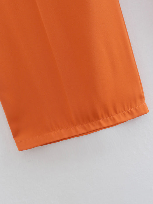 Color-Straight High Waist Orange Baggy Pants Women-Fancey Boutique