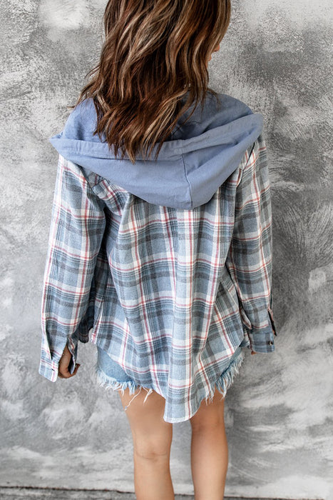 Color-Autumn Winter Women Clothing Hooded Polyester Cotton Plaid Shacket Coat-Fancey Boutique