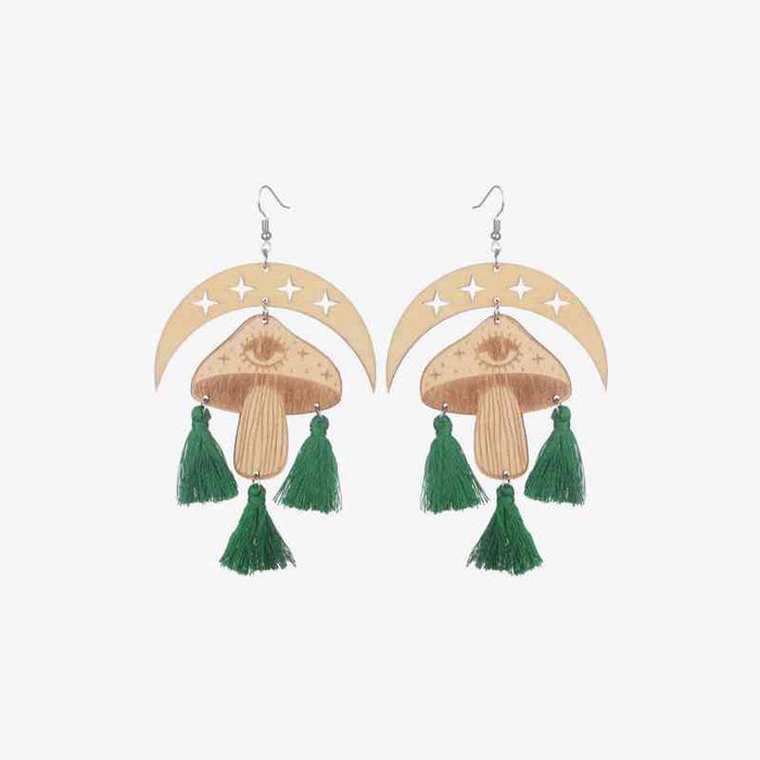 Color-Moon & Mushroom Tassel Detail Dangle Earrings-Fancey Boutique