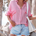 Color-Pink-Summer Arrival Women Clothes Candy Color Flip Cardigan Big Pocket Shirt-Fancey Boutique