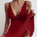 Color-Red-Sexy Deep V Plunge Plunge Satin Lace Slip Nightdress Seductive Backless Private Room Dress-Fancey Boutique