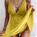 Color-Yellow-Sexy Deep V Plunge Plunge Satin Lace Slip Nightdress Seductive Backless Private Room Dress-Fancey Boutique