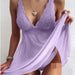 Color-Purple-Sexy Deep V Plunge Plunge Satin Lace Slip Nightdress Seductive Backless Private Room Dress-Fancey Boutique
