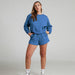 Color-Solid Color Long Sleeve Sweaters Women Clothing Short Two-Piece Casual Shorts Suit-Fancey Boutique