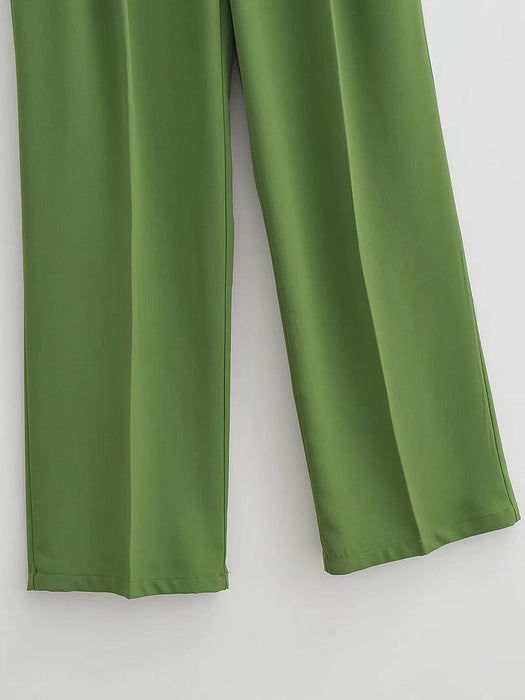 Color-Spring Waist Pleated Baggy Straight Trousers Mid Waist Casual Pants Work Pant Trousers-Fancey Boutique