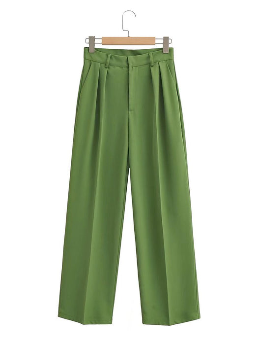 Color-Spring Waist Pleated Baggy Straight Trousers Mid Waist Casual Pants Work Pant Trousers-Fancey Boutique