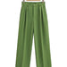 Color-Spring Waist Pleated Baggy Straight Trousers Mid Waist Casual Pants Work Pant Trousers-Fancey Boutique