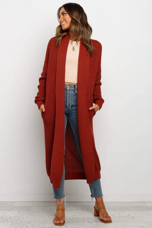 Color-Jujube Red-Autumn Winter round Neck Women Clothing Knitted Cardigan Women Clothes Loose Solid Color Sweater Women-Fancey Boutique