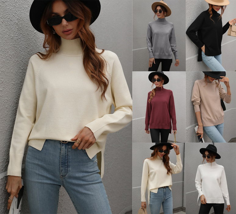 Color-Autumn Winter Solid Color Sweater Turtleneck Women Clothing Solid Color Turtleneck Sweater for Women-Fancey Boutique