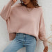 Color-Autumn Winter Long Sleeve round Neck Knitted Loose Split Pullover Women-Fancey Boutique