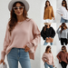 Color-Autumn Winter Long Sleeve round Neck Knitted Loose Split Pullover Women-Fancey Boutique