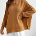 Color-Yellow-Autumn Winter Long Sleeve round Neck Knitted Loose Split Pullover Women-Fancey Boutique