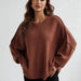 Color-Brick Red-Autumn Winter Long Sleeve round Neck Knitted Loose Split Pullover Women-Fancey Boutique