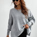 Color-Light Gray-Autumn Winter Long Sleeve round Neck Knitted Loose Split Pullover Women-Fancey Boutique