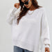 Color-White-Autumn Winter Long Sleeve round Neck Knitted Loose Split Pullover Women-Fancey Boutique