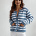 Color-Blue-Autumn Winter Striped Loose Women Clothing Sweater Women Single Breasted Cardigan Sweater-Fancey Boutique