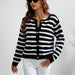 Color-Black-Autumn Winter Striped Loose Women Clothing Sweater Women Single Breasted Cardigan Sweater-Fancey Boutique