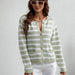 Color-Green-Autumn Winter Striped Loose Women Clothing Sweater Women Single Breasted Cardigan Sweater-Fancey Boutique