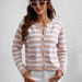 Color-Pink-Autumn Winter Striped Loose Women Clothing Sweater Women Single Breasted Cardigan Sweater-Fancey Boutique