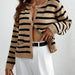 Color-Khaki-Autumn Winter Striped Loose Women Clothing Sweater Women Single Breasted Cardigan Sweater-Fancey Boutique