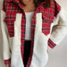 Color-Women Jacket Berber Fleece Coat Christmas Red Plaid Varsity Jacket Shacket Coat Winter Women Autumn Winter-Fancey Boutique