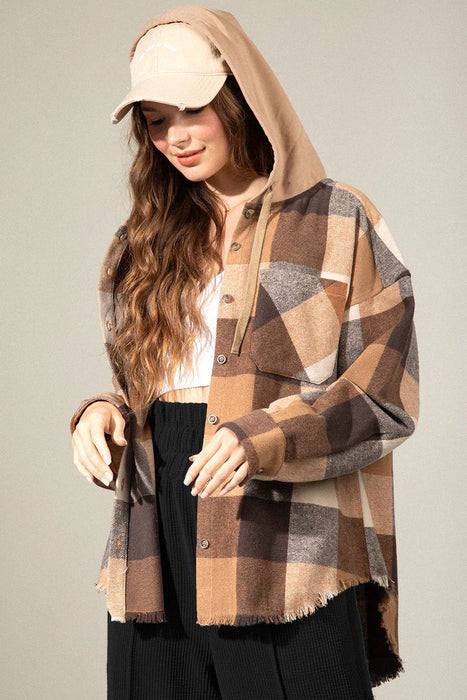 Color-Women Autumn Winter Plaid Shirt Button Down Jacket Coat Plaid Shacket Jacket Clothing with Pocket Cozy Long Sleeve Casual Boyfriend Shirt-Fancey Boutique