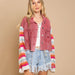 Color-Autumn Winter Popular Women Denim Jacket Rainbow Long Sleeve Splicing Coat-Fancey Boutique