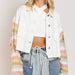 Color-White-Autumn Winter Popular Women Denim Jacket Rainbow Long Sleeve Splicing Coat-Fancey Boutique