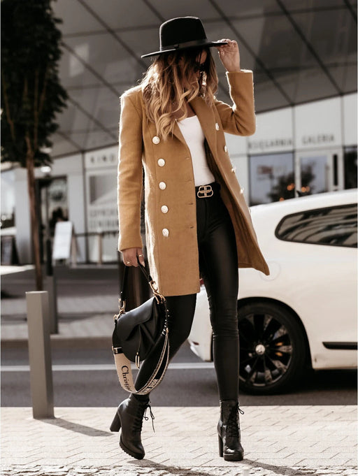 Color-Autumn Winter Long Sleeve Blazer Collar Double Breasted Woolen Coat Coat for Women-Fancey Boutique
