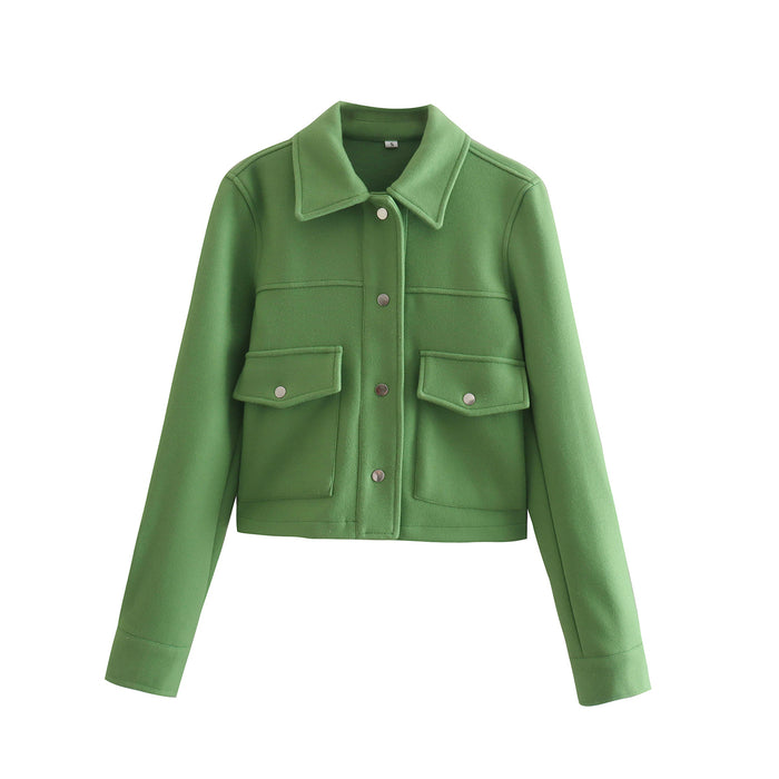 Color-Summer Green Collared Long Sleeve Single-Breasted Pocket Soft Jacket-Fancey Boutique