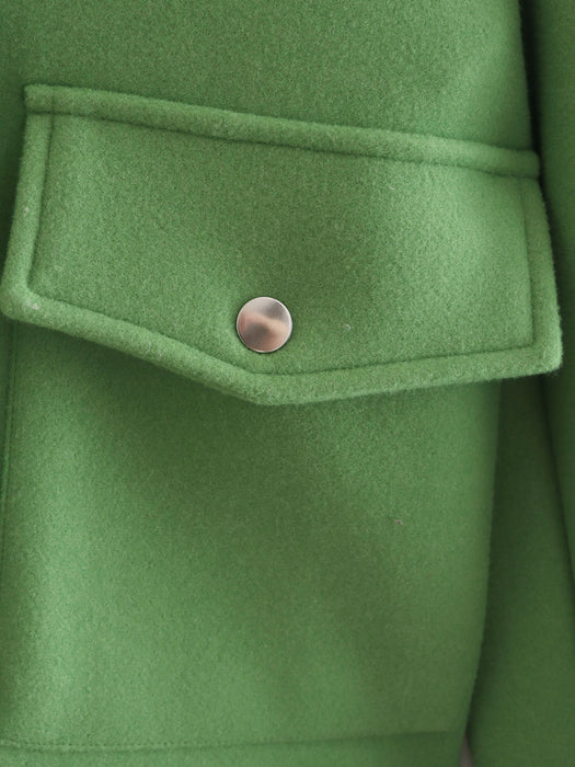 Color-Summer Green Collared Long Sleeve Single-Breasted Pocket Soft Jacket-Fancey Boutique