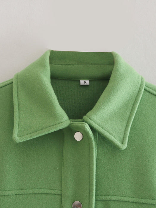 Color-Summer Green Collared Long Sleeve Single-Breasted Pocket Soft Jacket-Fancey Boutique