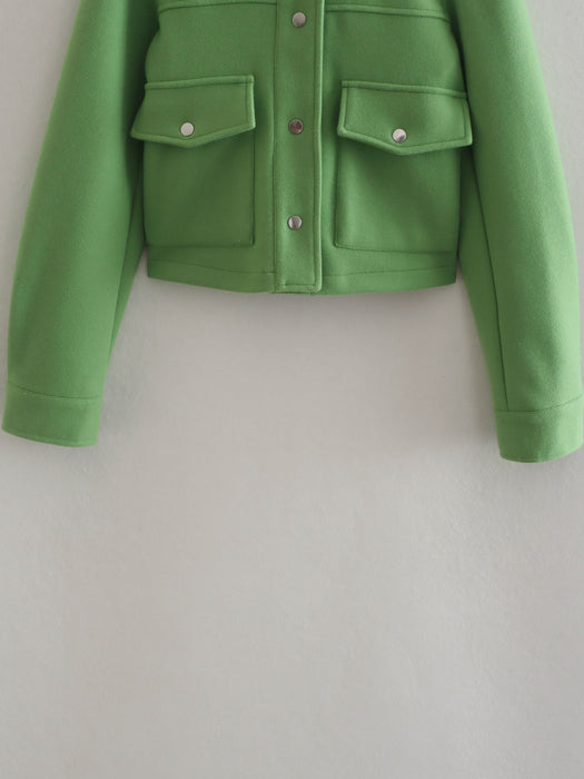 Color-Summer Green Collared Long Sleeve Single-Breasted Pocket Soft Jacket-Fancey Boutique