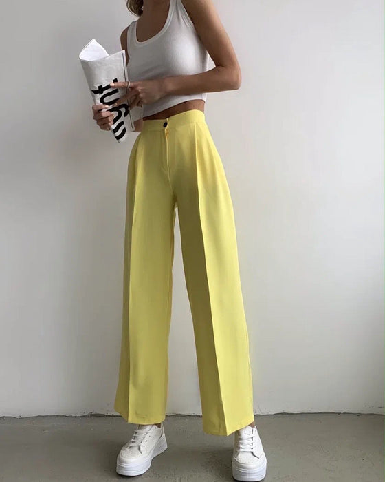 Color-Summer Women Clothing Solid Color Work Pant Elastic Waist Casual Trousers-Fancey Boutique