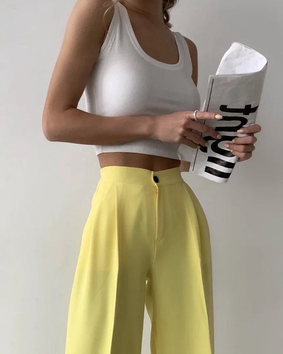 Color-Summer Women Clothing Solid Color Work Pant Elastic Waist Casual Trousers-Fancey Boutique
