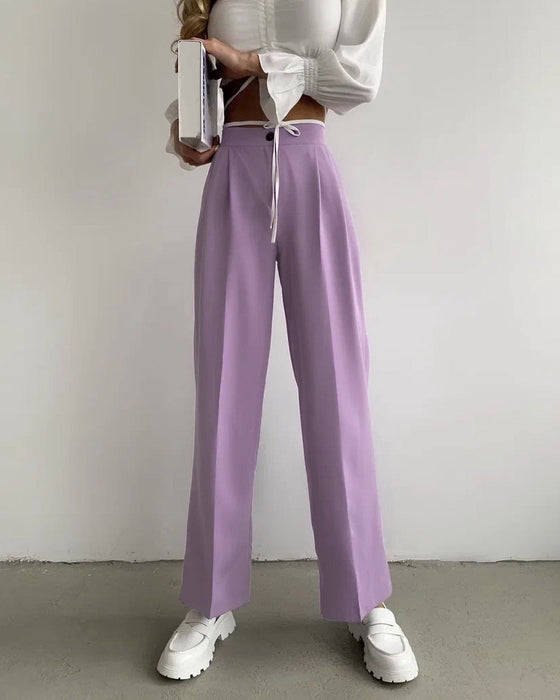 Color-Summer Women Clothing Solid Color Work Pant Elastic Waist Casual Trousers-Fancey Boutique