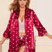 Color-Wine Red Love [Outerwear Gown Belt Bra Shorts]]-Summer Sexy Pajamas Home Wear Striped Robe Artificial Silk Leopard Printing Bathrobe Outerwear Gown Three-Point Suit-Fancey Boutique